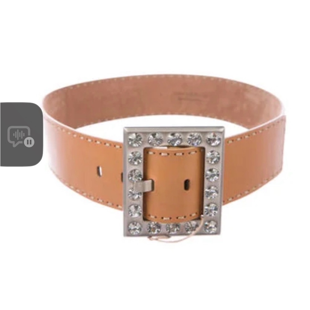 Michael Kors Collection Camel Belt with Crystal Silver Buckle